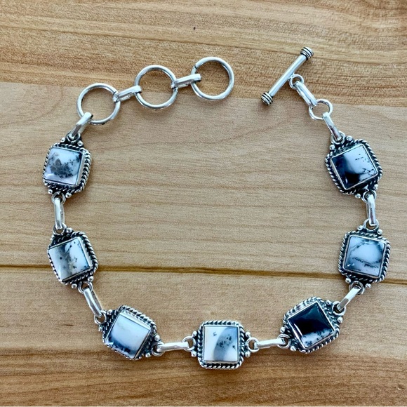 Dendritic Opal Solid 925 Sterling Silver Bracelet - Picture 1 of 5